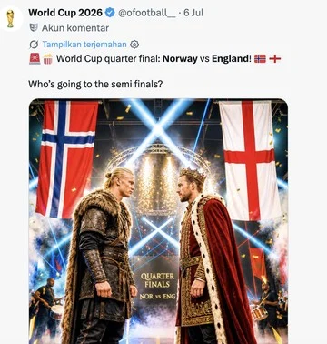 Perempat Final Piala Dunia 2026: Inggris Hadapi Norwegia